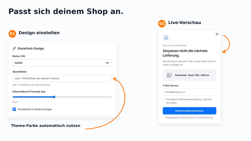 SixBackInStockNotification – Darstellung mit Vorschau abstimmen