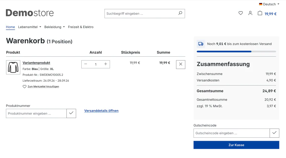 SixFreeShippingProgress – Anzeige im Bestellprozess
