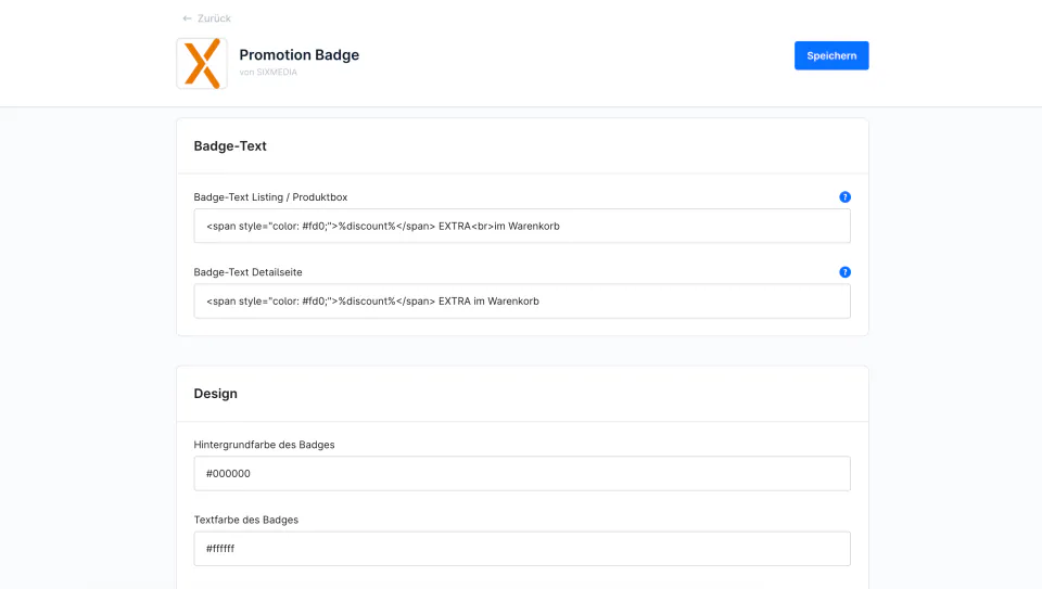 SixPromotionBadge – Weitere Badge-Einstellungen